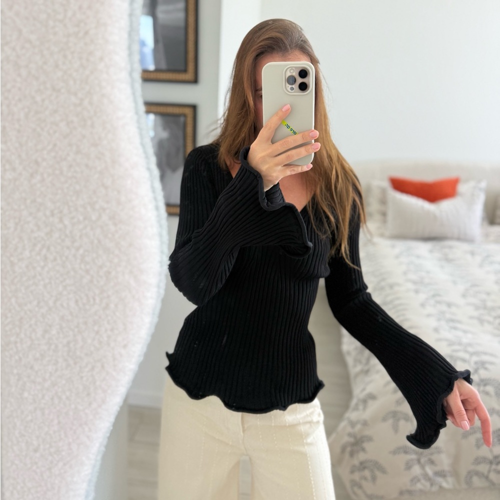 H&M Black Ribbed Off-Shoulder Knit Top
